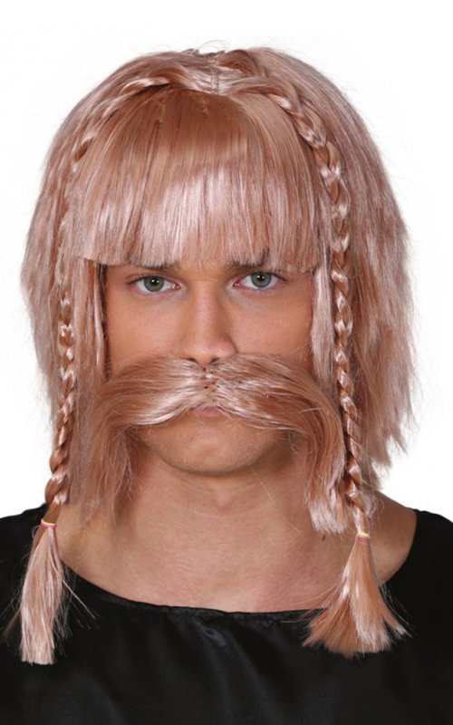 viking wig and moustache, αστεριξ, οβρλιξ, asterix, ovelix, περουκα με κοτσίδες, ξανθιά περούκα.